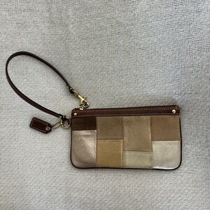 Coach Patchwork Wristlet in Brown and Tan